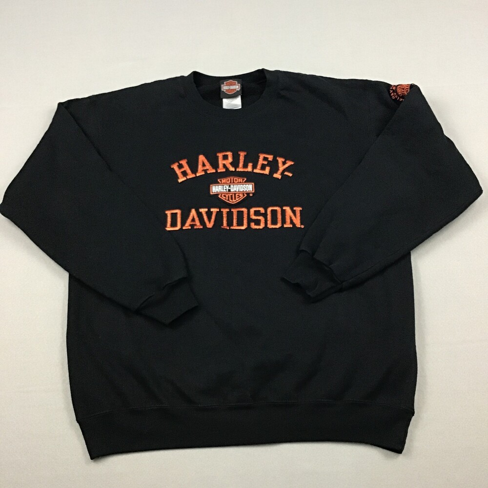 Harley-Davidson Sweatshirt Men Medium Black Embroidered Crewneck Spell Out M